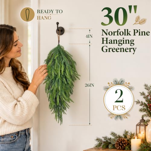 Artificial Christmas Teardrop Swag Set - Norfolk Green Gradient, 30 Inches, 2 Pack