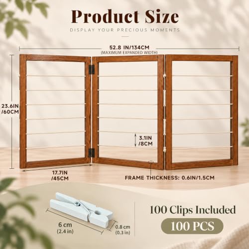54x24 Inch Wood Photo Hanging Boards with Clips - 3-Panel Rustic Display