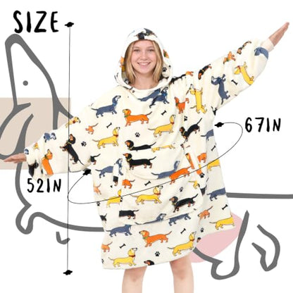 Dachshund Dog Lover Gift Oversized Wearable Blanket Hoodie Adult - Variation of Dachshund / Adult