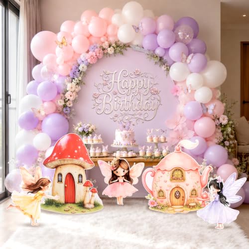 Fairy Cardboard Cutouts for Birthday Party Decorations - 5 Pieces Large Fairy Set