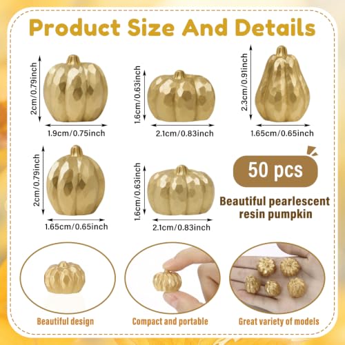 Mini Gold Resin Pumpkin Set - 50 Pieces Thanksgiving Craft Decor