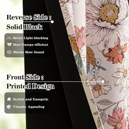Pink Floral Blackout Curtains for Girls Bedroom 52 x 63 Inches - Pack of 2