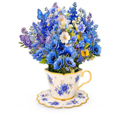 3D Pop Up Flower Bouquet Card with Teacup & Butterfly - Variation 3D-163