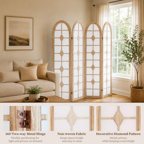 4 Panel Room Divider, Folding Shoji Screen - Natural (Variation: Natural / 4 Panel)