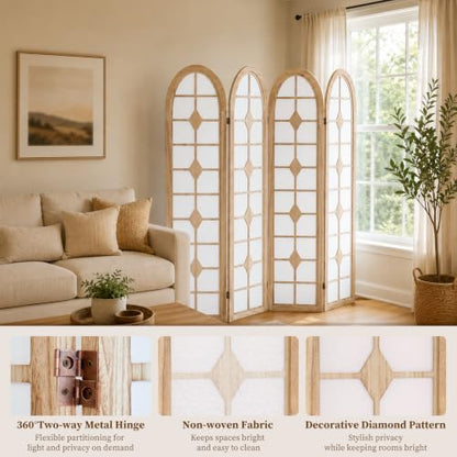 4 Panel Room Divider, Folding Shoji Screen - Natural (Variation: Natural / 4 Panel)