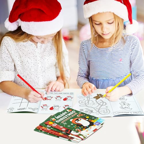 Christmas Activity Books Set - 24 Mini Coloring & Fun Games Books for Kids Xmas Variation