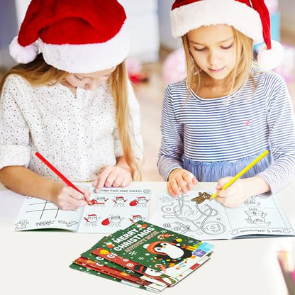 Christmas Activity Books Set - 24 Mini Coloring & Fun Games Books for Kids Xmas Variation