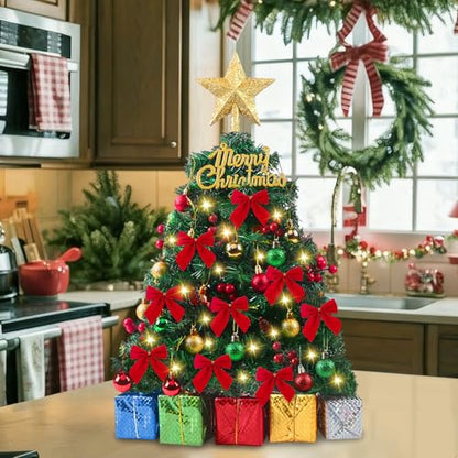 Mini Tabletop Christmas Tree with Lights and Decorations - 23 Inch