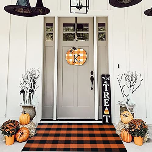 DR.NATURE Orange and Black Plaid Rug, 3 x 5 Feet Halloween Front Fall Decor Door Mat Cotton Hand-Woven Rug for Layered Door Mats Washable Carpet for Autumn Farmhouse Porch Entryway (60" L x 36" W)