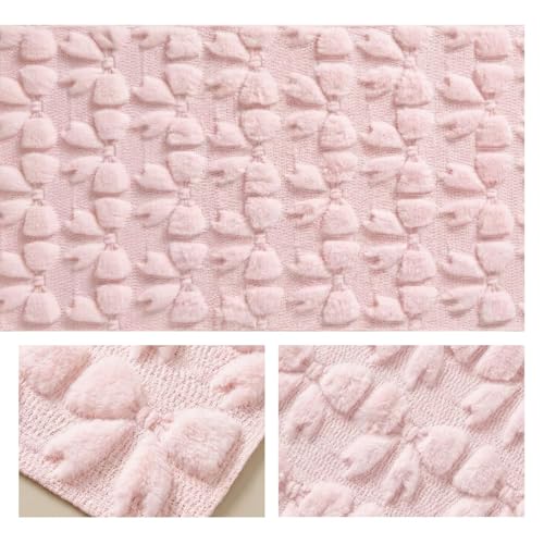 Pink Faux Fur Jacquard Bows Table Runner 13x72 Inch Valentine Home Decor