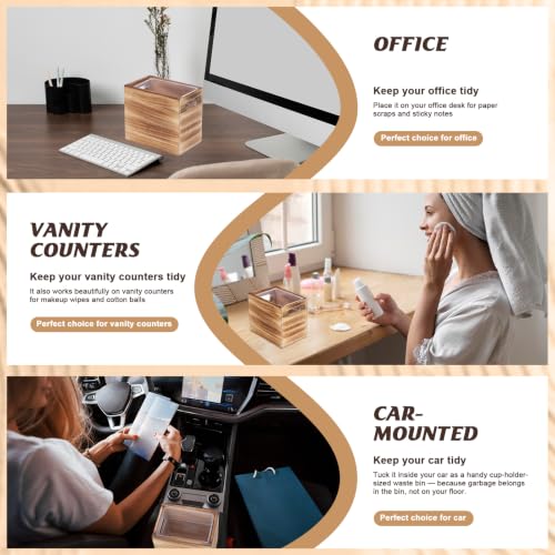 Wooden Mini Desk Trash Can with Bags - Pine Wood Waste Bin 0.5 Gal / 2L, Split Design