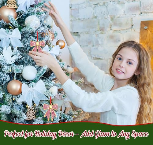 Pink Bowknot Christmas Ornament - Sparkly Rhinestone Metal Gift Topper (Variation: Pink Bow)