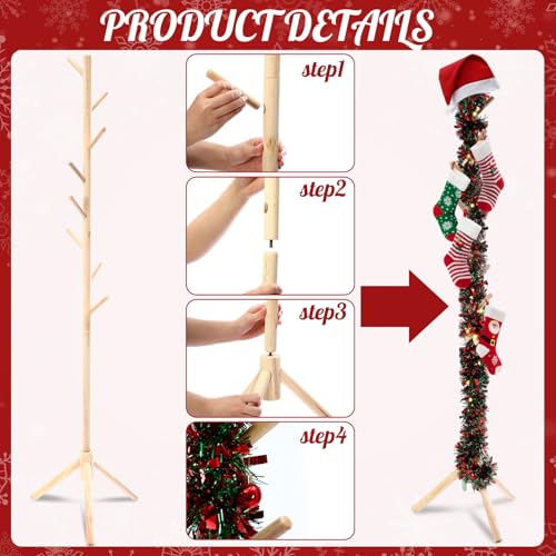 Christmas Stocking Holder Stand with 8 Hooks - Freestanding Wooden Decor