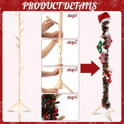 Christmas Stocking Holder Stand with 8 Hooks - Freestanding Wooden Decor