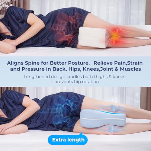 Memory Foam Knee Pillow for Side Sleepers - Supports Hip Back & Knee Pain Relief