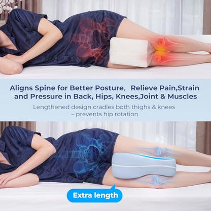 Memory Foam Knee Pillow for Side Sleepers - Supports Hip Back & Knee Pain Relief