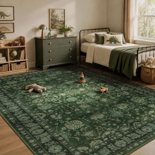 8x10 Green Area Rug for Living Room - Washable Non-Slip Soft Carpet - Rectangular