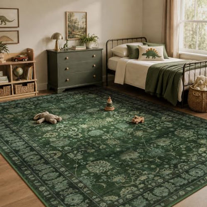8x10 Green Area Rug for Living Room - Washable Non-Slip Soft Carpet - Rectangular