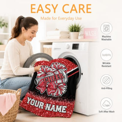Red Personalized Cheerleading Blanket - Custom Teen Girl Gift