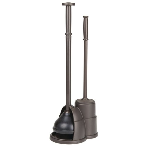 mDesign Plunger and Brush Set for Toilet Bowl - Hidden, Modern Toilet Brush and Plunger Set with Caddy - Brush Cleaner and Plunger Combo with Holder for Bathroom - Hyde Collection - Bronze
