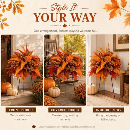 2pcs Fall Harvest Floral Garden Stake Set - 15.8in Autumn Decor