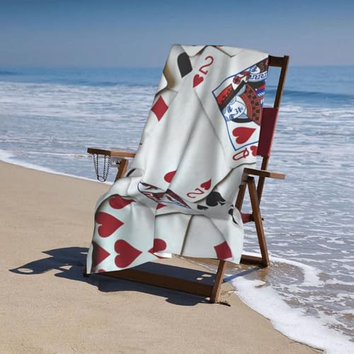 Oversized Microfiber Beach Towel with Playing Cards Poker Set - Queen King - Extra Large XL Pool Sandproof Quick Dry for Women Girls Kids