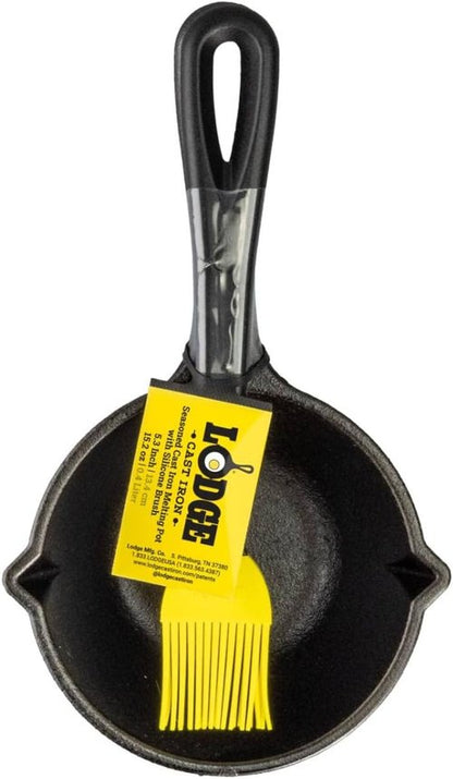 Lodge Cast Iron Melting Pot - Exceptional Heat Retention with Silicone Basting Brush | 15.2 Oz - Black & Yellow