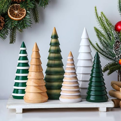 Colorful Farmhouse Wooden Christmas Trees - 6 Pcs Rustic Holiday Decor