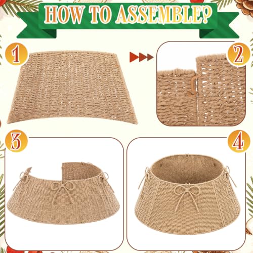 28 Inch Christmas Tree Collar Wicker Tree Skirt Stand Base - Rustic Woven Decor