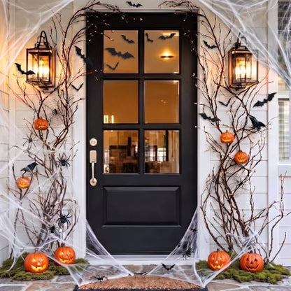 Halloween Artificial Tree Branches Set - 118 Inch Haunted Forest Decor with Spiders Bats and Webs