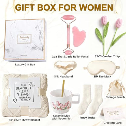 Luxury Gift Basket for Women with Blanket, Mug, Spa Set & More