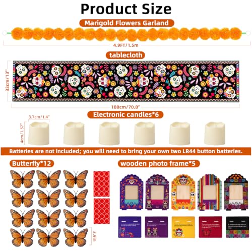 Dia De Los Muertos Decorations Set with Marigold Garland Candles & Frames