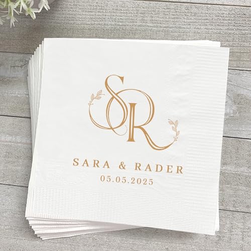 Personalized Wedding Cocktail Napkins - Style 3 Monogram Customization