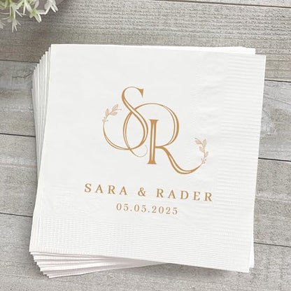 Personalized Wedding Cocktail Napkins - Style 3 Monogram Customization