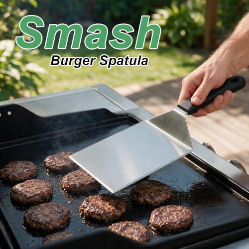 Cuttte Extra Wide Metal Smash Burger Spatula 6 x 5 Inches - Beveled Edges