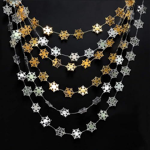 Cheerland Silver and Gold Snowflake Garland Kit - 52ft Winter Holiday Decor