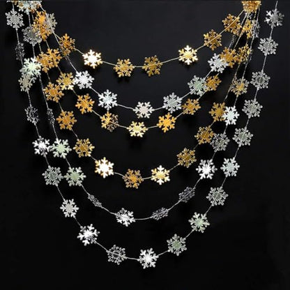 Cheerland Silver and Gold Snowflake Garland Kit - 52ft Winter Holiday Decor