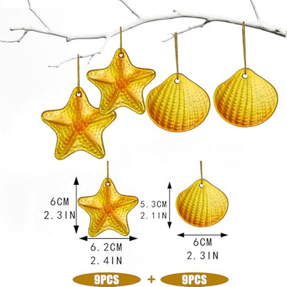 18Pcs Golden Glass Sea Shell Starfish Ornaments for Beach Party Decor