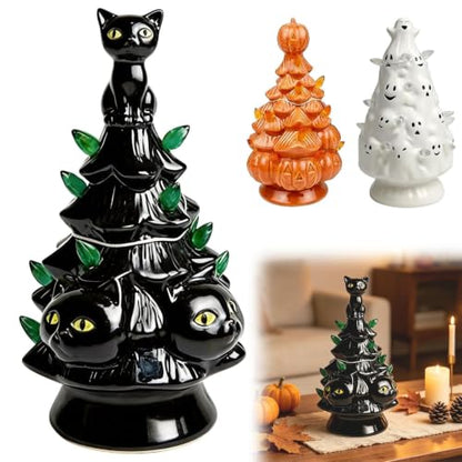 Light-Up Black Cat Halloween Christmas Figurine - Tree Decor, Reusable