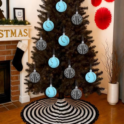 12 Pcs Christmas Ball Ornaments Set - Black White Blue Holiday Decorations