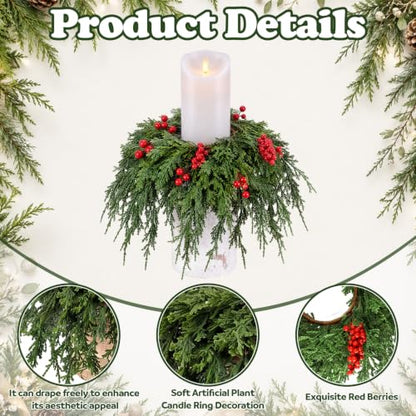Christmas Candle Ring Set - 3.5 Inch / Festive Wreaths for Decor - 6 Pieces