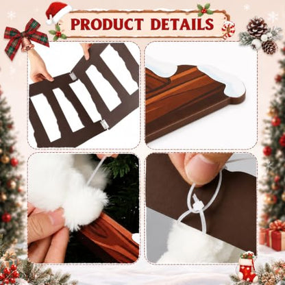 Polar Bear Christmas Staircase Decorations Set with Wooden Ladder and Plush Toys