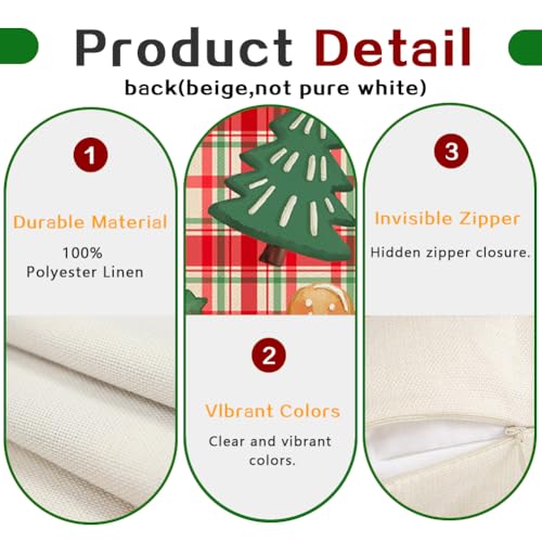 Multicolor Christmas Gingerbread Man Pillow Covers 18x18 Set of 2 - Holiday Decor