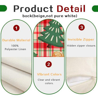 Multicolor Christmas Gingerbread Man Pillow Covers 18x18 Set of 2 - Holiday Decor