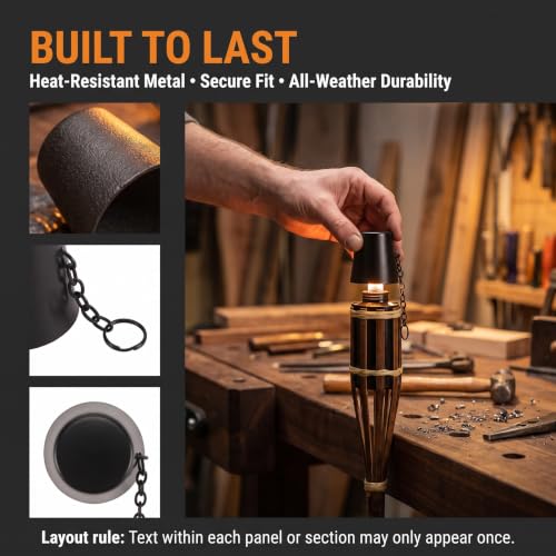 2 Pack Metal Tiki Torch Snuffer Caps with Chain - Flame Extinguisher Cover