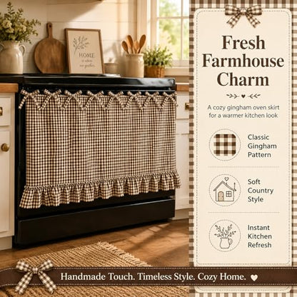 Farmhouse Oat Gingham Oven Skirt Curtain with Tie Top - Handmade Kitchen Decor