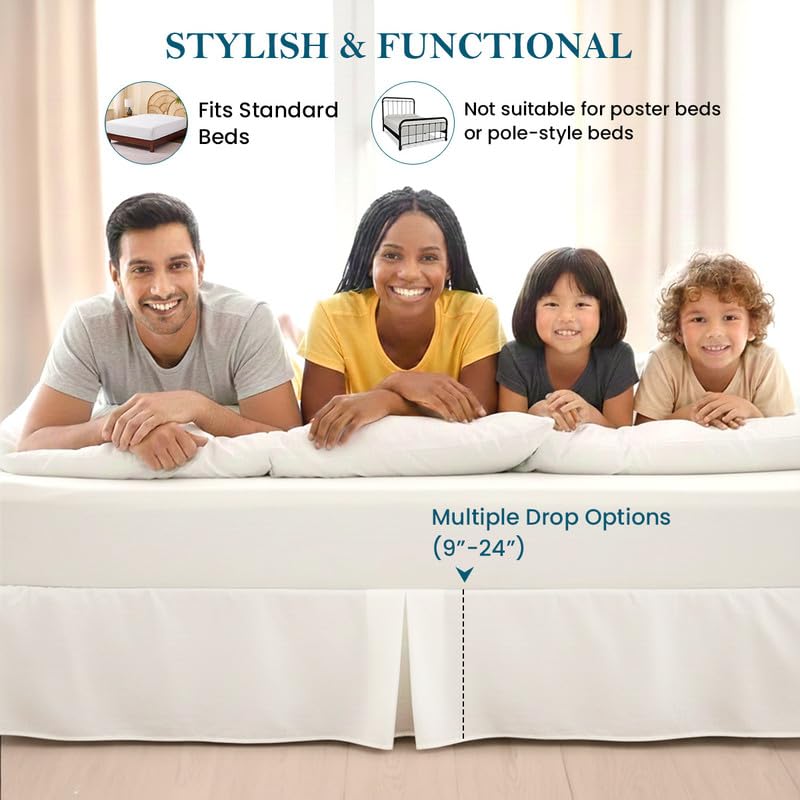Egyptian Cotton Bed Skirt Full Size 19-Inch Drop Tailored Style Split Corners - White