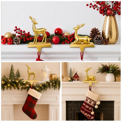 Gold 2-Pack Christmas Stocking Holders for Mantle - Festive Holiday Decor