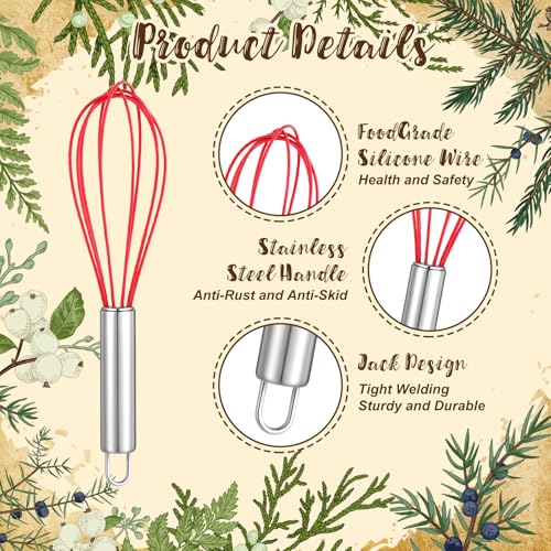 FoldTier 8 Inch Christmas Whisk Baking Set - 12 Pieces with Snowfall Pine & Gift Cards