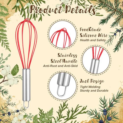 FoldTier 8 Inch Christmas Whisk Baking Set - 12 Pieces with Snowfall Pine & Gift Cards